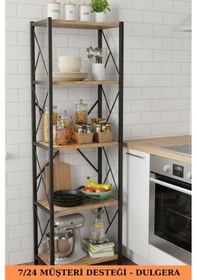 Resim Fifty 5 Raflı Metal Dar Tekli Kitaplık Dosya Ofis Salon Rafı 150 Cm Çam 