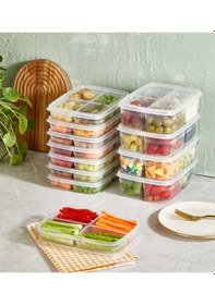Resim 4 Bölmeli Kapaklı Kahvaltılık Sebze Saklama Kabı-1 Adet Şeffaf 