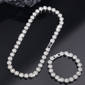 Resim 2'li Set Şık Takı Seti, Kadınlar için Lüks Yuvarlak Hip Hop Küba Bağlantılı Kolye ve Bilezik, Resmi ve Günlük Kullanım Hediyeleri Bayramlık, Sevgililer Günü Hediyesi, Günlük Giyim Takısı 