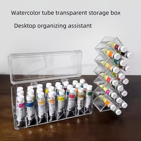 Resim Şeffaf Boya Tüpü Düzenleyici Kılıf - Montaj İçerikli Taşınabilir Hafif Plastik Depolama Sanatçılar İçin, Kolay Taşınma ve Düzenleme İçin Kompakt Tasarım, Seyahat Sanat Malzemeleri, Şeffaf Depolama, Dayanıklı Plastik Kılıf 