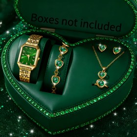 Resim 6'lı Moda Kadın Saat Takı Seti, Kalp Desenli Takı Seti, Sevgililer Günü ve Okula Dönüş Sezonu için İdeal Hediye. Ramazan, Arkadaşlar ve Anneler Günü için Mükemmel Hediye, Her Duruma Uygun. 