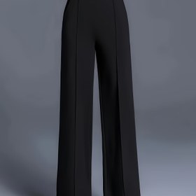 Resim Plus Beden, Kadınlar İçin Yüksek Bel Geniş Paça Pantolon - Şık Ofis ve Günlük Kullanım için Eğimli Cepli, Esnek Polyester-Spandeks Karışımı, Tüm Mevsimlere Uygun Resmi & Gündelik Pantolon (Şeffaf Olmayan), Çok Yönlü Giysi, Pürüzsüz Dokulu 