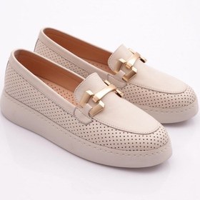 Resim Dgn 422 Kadin Tokali Lazerli Loafer Ayakkabi 422-1567-R0463 Ekru 