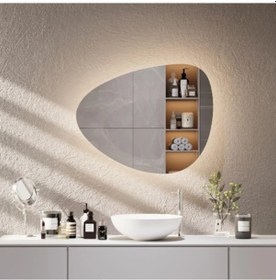 Resim 60x75 Cm Modern Organik Form Led Banyo Aynası Dokunmatik Dimmerli, 3000k Beyazışığı Sarı 