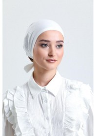 Resim Krem Arkadan Bağlamalı Tesettür Bone Penye Kumaş Düz Bone 1011 40 Krem 
