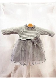 Resim Cantoy Kız Bebek Triko Tüllü Şık Elbise-15380 Gri 