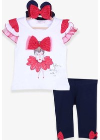 Resim Breeze Kız Bebek Tayt Takım Balerin Baskılı Bandanalı Beyaz (6 Ay-2 Yaş) 