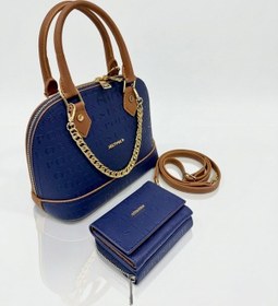 Resim Just Polo Lüks Tasarım Zincir Detaylı Lüks El & Omuz Çantası Ve Cüzdanı Kombin Shopper Ebat : 25x22 Cm Lacivert Taba Kombin 