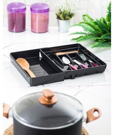 Resim Akrilik Siyah Ayarlanabilir Çekmece İçi Kaşıklık & Çekmece İçi Organizeri (35*28*5 / 35*44*5) 