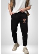 Resim Sevimli Yavru Zebra Pamuklu 3 İplik Siyah Eşofman Altı Erkek Oversize Kesim Dijital Baskılı Siyah 