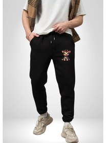 Resim Sevimli Yavru Zebra Pamuklu 3 İplik Siyah Eşofman Altı Erkek Oversize Kesim Dijital Baskılı Siyah 