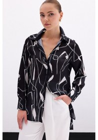 Resim Sateen Yırtmaç Detaylı Gömlek - Siyah-136102 Siyah 