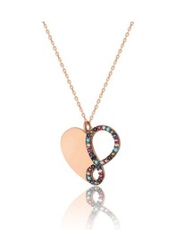 Resim 925 Ayar Gümüş Zirkon Taşlı Kalp Sonsuzluk Kadın Kolye 18 Mm Rose Rose 