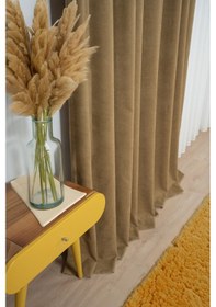 Resim Kadife Dokulu Ada Fon Perde Salon Yatak Odası Hardal 