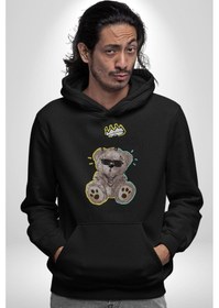 Resim Gerçeklikten Uzak Tutun Kadın Erkek Siyah Kapüşonlu Sweatshirt Hoodie Siyah 