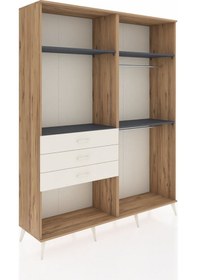 Resim Hyperion Gardrop 4 Raflı 3 Çekmeceli 2 Askılı 176x44x221 Çam-antrasit/aytaşı Antrasit/aytaşı 