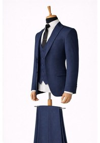 Resim Erkek İtalyan Kesim Slim Fit Yelekli Takım Elbise - 7503 Lacivert 