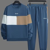Resim Erkekler için Günlük Bisiklet Yaka Sweatshirt & Jogger Takımı - Renk Bloklu, Polyester Karışımı, Makinede Yıkanabilir - İlkbahar/Sonbahar için Mükemmel, Rahat Tarz, Standart Versiyon, İlkbahar/Sonbahar 