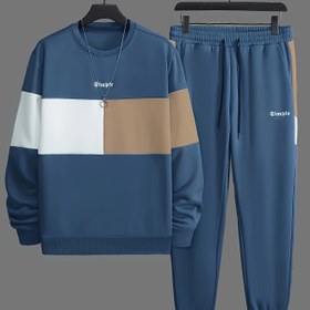 Resim Erkekler için Günlük Bisiklet Yaka Sweatshirt & Jogger Takımı - Renk Bloklu, Polyester Karışımı, Makinede Yıkanabilir - İlkbahar/Sonbahar için Mükemmel, Rahat Tarz, Standart Versiyon, İlkbahar/Sonbahar 