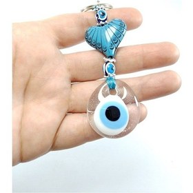 Resim Saydam Nazar Boncuklu Anahtarlık Kalp Temalı El Yapımı Cam Hediye 