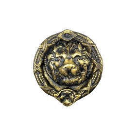 Resim Marsilyan Antika Tarz Dekoratif Pirinç Aslan Kapı Tokmağı, Taktak - 185 Mm, Antik 
