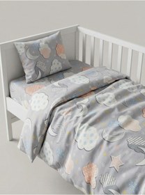 Resim Doğal Pamuklu Bebek Nevresim Takımı, Yumuşak Kumaş Beşik Nevresim Seti 100 x150 CM Gri 