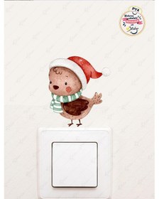 Resim Yeni Yıl Sevimli Kış Kuşu Priz Sticker - Yılbaşı Stickerı Dijital Baskı 
