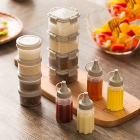 Resim 6 Parça Baharat Saklama Seti, Mini Plastik Kaplar, Boya Kapları ve Kapaklı Mini Sos Şişeleri 