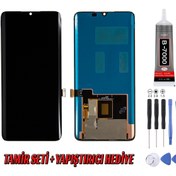 Resim Genos Xiaomi Mi Note 10 Lite Lcd Ekran Çıtasız Siyah Montaj Kiti Hediye 