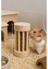Resim Doğal Ahşap Orta Boy Saman Ot Silindiri -hamster, Ginepig Ve Tavşan Yemliği 