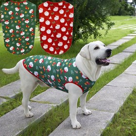 Resim Büyük Irklar İçin Şenlikli Noel Köpek Yeleği - Kırmızı ve Yeşil Tatil Tasarımı ile Kar Taneleri, Pati Baskıları ve "Mutlu Noeller" Metni - Ayarlanabilir Askılar, Nefes Alabilen Polyester, Kış Yürüyüşleri İçin Mükemmel, Noel Köpek Kıyafetleri 