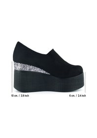 Resim Erkan Saçmacı Lumi Siyah Süet Yuvarlak Burun Taşlı Gizli Dolgu Topuklu Günlük Ayakkabı Siyah - Gümüş 