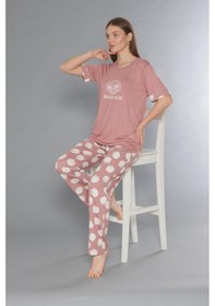 Resim Flz Kısa Kol Yazlık Viskon Pijama Takımı Beach Club Flz 88-110 GÜL KURUSU 