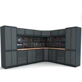 Resim İdeal Ekipman 3.2m x 2.6m Modüler Köşe Çalışma Tezgahı İE.36.18.81 