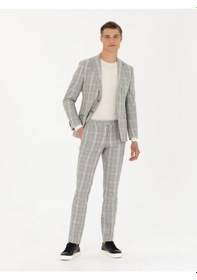 Resim Cacharel Gri Slim Fit Yün Karışımlı Ekose Takım Elbise 