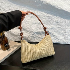 Resim 1 adet Kırsal Hasır Çanta, Kadınlar için Yazlık Çok Yönlü Rahat Büyük Kapasiteli Omuz Çantası, Retro Orman Stili, Sabit Askılı, Polyester Astarlı, Fermuar Kapanışlı, Sevimli Sevgililer Günü Hediyesi, Tatil Stili 