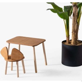Resim Montessori Çocuk Çalışma Ve Aktivite Masası Masif Kayın Ahşap 1 Sandalye Set Mickey Ahşap 