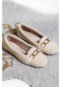 Resim PELUŞ TÜYLÜ ZİNCİRLİ KADIN EV AYAKKABISI BABET Bej 