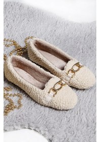 Resim PELUŞ TÜYLÜ ZİNCİRLİ KADIN EV AYAKKABISI BABET Bej 