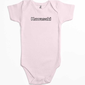 Resim Kawasaki Text Black Logo Renkli Bebek Body Zıbın - 0-3 Ay / Pembe 
