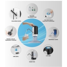 Resim Şarjlı Damacana Su Pompası Su Sebili Şarj Edilebilir Siyah 