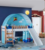 Resim Benimodam My House Çocuk Odası Montessori Takımı Kaydıraklı Karyola Ve Mavi Oyun Evi 