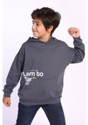 Resim Toontoy Erkek Çocuk Kapüşonlu Kanguru Cepli Baskılı Sweatshirt Füme 