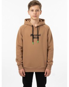 Resim Kapşonlu Baskılı Erkek Çocuk Sweatshirt-90867 Kahverengi 