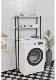 Resim Çamaşır Makinesi Üstü Düzenleyici Raf Banyo Dolabı Rafı Beyaz 