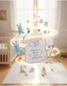 Resim Babix Ablam Beni Çok Seviyoo Yazılı Mama Önlüğü Mavi 