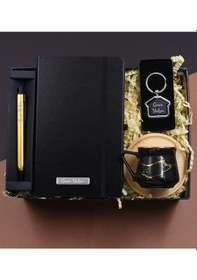 Resim Kişiye Özel Defter & Bambulu Mermer Desen Fincan & Anahtarlık & Tükenmez Kalem Hediye Seti 