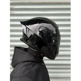 Resim Rivox R1 Parlak Siyah Kapalı Kask (Siyah Vizörlü) MD820 