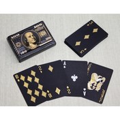 Resim Altın Dolar Tasarımlı Siyah İskambil Oyun Kartı 