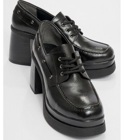 Resim Dudley Siyah Cilt Bağcıklı Kadın Platform Topuklu Ayakkabı Siyah-2 